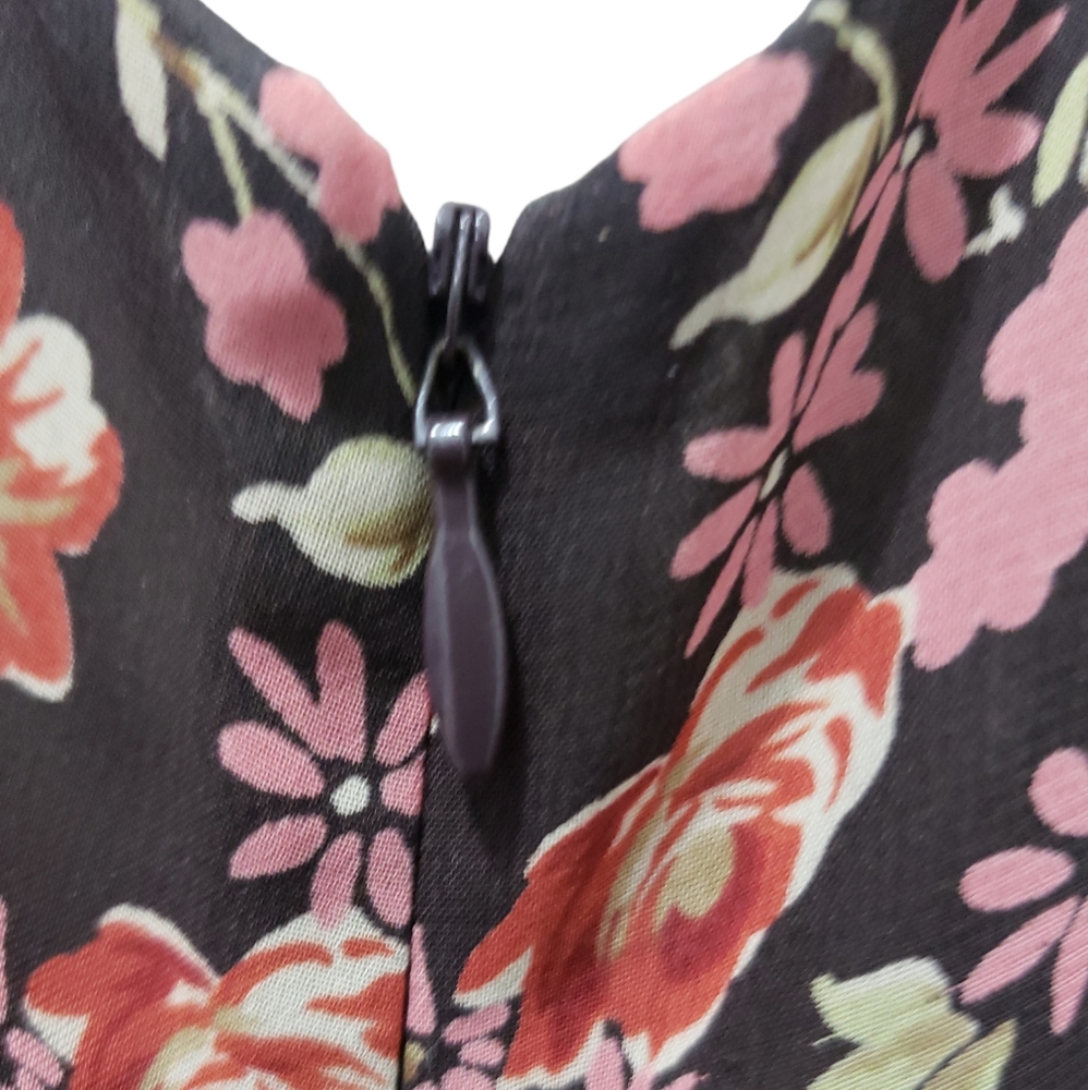 LOFT V-neck Fit & Flare Sleeveless Blouse Brown Pink Floral Empire Waist Boho - Picture 4 of 9
